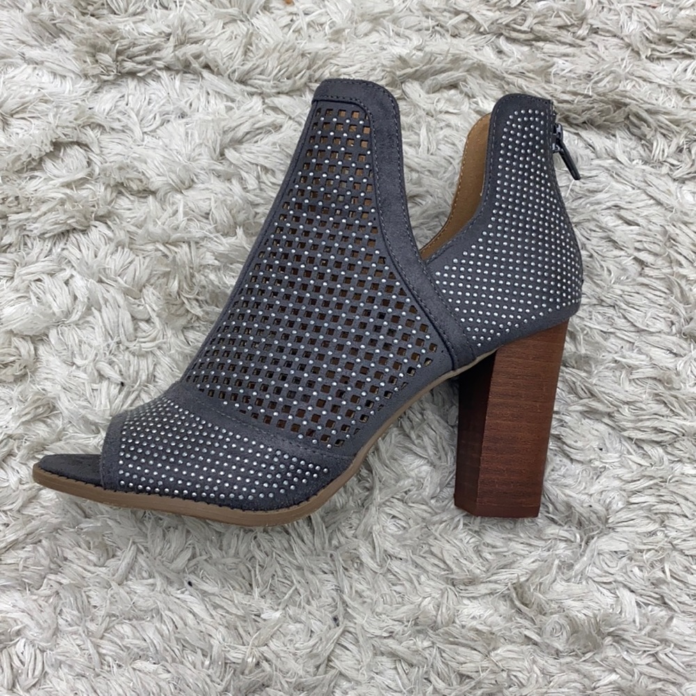 Gray suede rhinestone booties